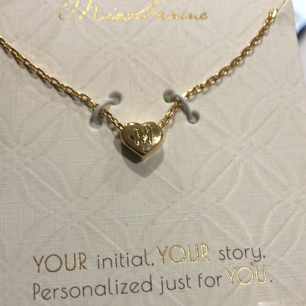 Mia Sarine M monogram heart shaped fine silver plated charm 16” necklace‎ new